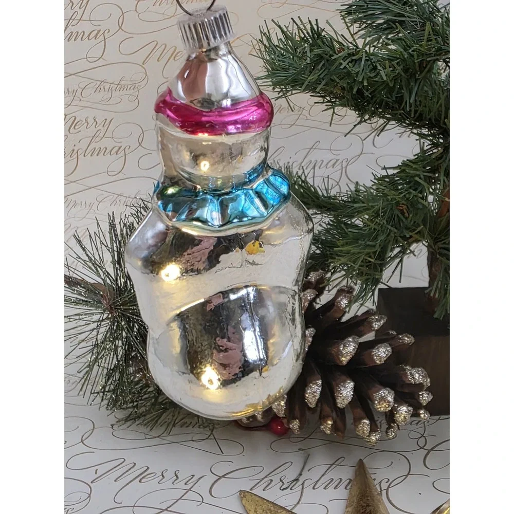 Vintage Snowman Clown‎ Glass Christmas Ornament West Germany Hand Painted Shiny